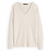 韩版细绞花V领套头衫 浅杏色