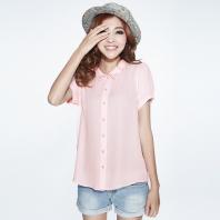 清新甜美糖果色短袖雪纺衬衫 粉色