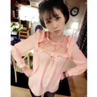 Sweety甜美提花拼接雪纺上衣 裸粉色