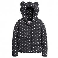 可爱圆点连帽短款羽绒服 黑色/米色波...