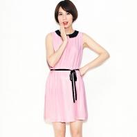 Sweety甜美系带雪纺连衣裙 浅粉色