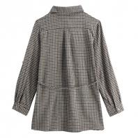 全棉色织格子腰带舒适女式长袖衬衫 绿色小方格