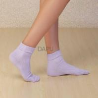 精梳棉荷叶罗口四季百搭女袜/灰紫粉三双套装