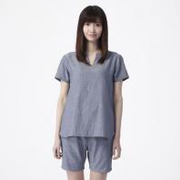 纯棉双层纱女式短袖圆摆睡衣套装